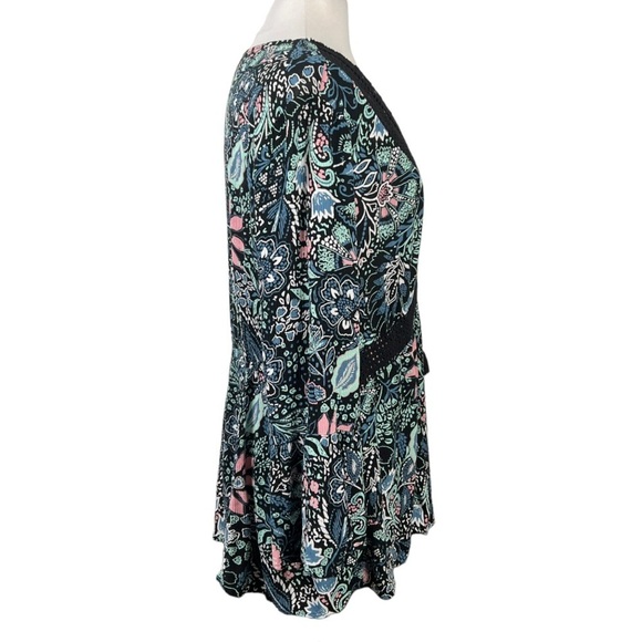 Torrid Babydoll Gauze Crochet Trim Lace-Up Top Boho Bell Sleeve Floral Print 2X - Picture 6 of 9